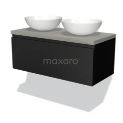 Modulo Plato Badkamermeubel Voor Waskom | 100 Cm Mat Zwart Greeploos Front Grijs Eiken Blad 1 Lade