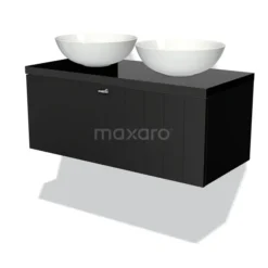 Modulo Plato Badkamermeubel Voor Waskom | 100 Cm Mat Zwart Lamel Front Hoogglans Zwart Blad 1 Lade