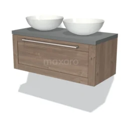 Modulo Plato Badkamermeubel Voor Waskom | 100 Cm Middenbruin Eiken Kader Front Middengrijs Blad 1 Lade