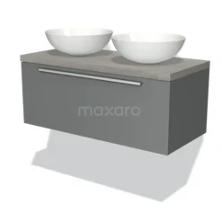 Modulo Plato Badkamermeubel Voor Waskom | 100 Cm Middengrijs Vlak Front Grijs Eiken Blad 1 Lade