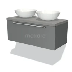 Modulo Plato Badkamermeubel Voor Waskom | 100 Cm Middengrijs Vlak Front Lichtgrijs Beton Blad 1 Lade