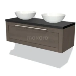 Modulo Plato Badkamermeubel Voor Waskom | 120 Cm Donkerbruin Eiken Kader Front Mat Zwart Blad 1 Lade