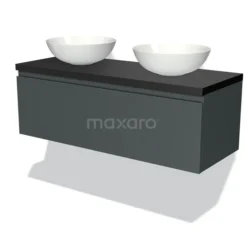 Modulo Plato Badkamermeubel Voor Waskom | 120 Cm Donkergrijs Greeploos Front Mat Zwart Blad 1 Lade