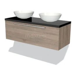 Modulo Plato Badkamermeubel Voor Waskom | 120 Cm Eiken Vlak Front Hoogglans Zwart Blad 1 Lade