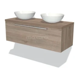 Modulo Plato Badkamermeubel Voor Waskom | 120 Cm Eiken Vlak Front Middenbruin Eiken Blad 1 Lade