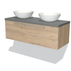 Modulo Plato Badkamermeubel Voor Waskom | 120 Cm Lichtbruin Eiken Vlak Front Middengrijs Blad 1 Lade