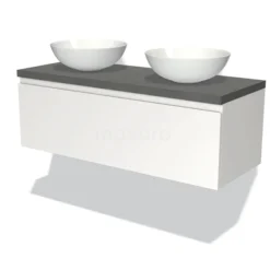 Modulo Plato Badkamermeubel Voor Waskom | 120 Cm Mat Wit Greeploos Front Donkergrijs Beton Blad 1 Lade