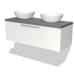 Modulo Plato Badkamermeubel Voor Waskom | 120 Cm Mat Wit Vlak Front Middengrijs Blad 1 Lade