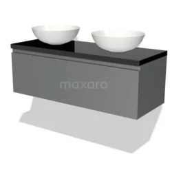 Modulo Plato Badkamermeubel Voor Waskom | 120 Cm Middengrijs Greeploos Front Hoogglans Zwart Blad 1 Lade