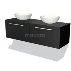 Modulo Plato Badkamermeubel Voor Waskom | 140 Cm Mat Zwart Vlak Front Mat Zwart Blad 2 Lades Naast Elkaar