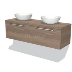 Modulo Plato Badkamermeubel Voor Waskom | 140 Cm Middenbruin Eiken Vlak Front Middenbruin Eiken Blad 2 Lades Naast Elkaar