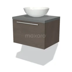 Modulo Plato Badkamermeubel Voor Waskom | 60 Cm Donkerbruin Eiken Vlak Front Middengrijs Blad 1 Lade