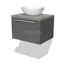 Modulo Plato Badkamermeubel Voor Waskom | 60 Cm Donkergrijs Beton Vlak Front Lichtgrijs Beton Blad 1 Lade