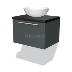 Modulo Plato Badkamermeubel Voor Waskom | 60 Cm Donkergrijs Vlak Front Mat Zwart Blad 1 Lade