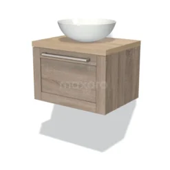 Modulo Plato Badkamermeubel Voor Waskom | 60 Cm Eiken Kader Front Lichtbruin Eiken Blad 1 Lade