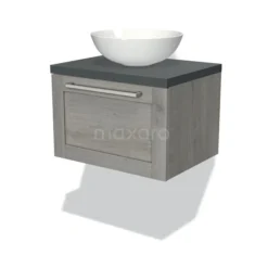 Modulo Plato Badkamermeubel Voor Waskom | 60 Cm Grijs Eiken Kader Front Donkergrijs Blad 1 Lade