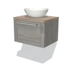 Modulo Plato Badkamermeubel Voor Waskom | 60 Cm Grijs Eiken Kader Front Eiken Blad 1 Lade