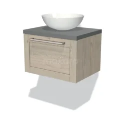 Modulo Plato Badkamermeubel Voor Waskom | 60 Cm Lichtgrijs Eiken Kader Front Middengrijs Blad 1 Lade