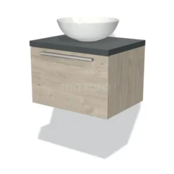 Modulo Plato Badkamermeubel Voor Waskom | 60 Cm Lichtgrijs Eiken Vlak Front Donkergrijs Blad 1 Lade