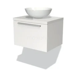 Modulo Plato Badkamermeubel Voor Waskom | 60 Cm Mat Wit Vlak Front Hoogglans Wit Blad 1 Lade