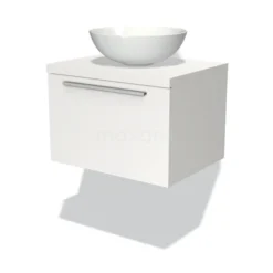 Modulo Plato Badkamermeubel Voor Waskom | 60 Cm Mat Wit Vlak Front Mat Wit Blad 1 Lade