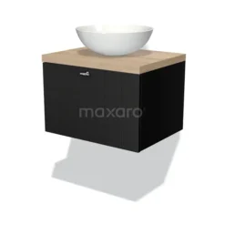 Modulo Plato Badkamermeubel Voor Waskom | 60 Cm Mat Zwart Lamel Front Lichtbruin Eiken Blad 1 Lade