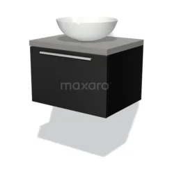 Modulo Plato Badkamermeubel Voor Waskom | 60 Cm Mat Zwart Vlak Front Lichtgrijs Beton Blad 1 Lade