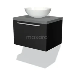 Modulo Plato Badkamermeubel Voor Waskom | 60 Cm Mat Zwart Vlak Front Middengrijs Blad 1 Lade