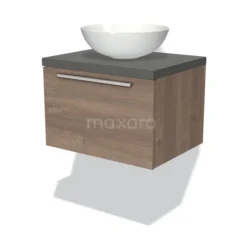 Modulo Plato Badkamermeubel Voor Waskom | 60 Cm Middenbruin Eiken Vlak Front Donkergrijs Beton Blad 1 Lade