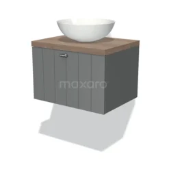 Modulo Plato Badkamermeubel Voor Waskom | 60 Cm Middengrijs Lamel Front Middenbruin Eiken Blad 1 Lade