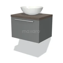 Modulo Plato Badkamermeubel Voor Waskom | 60 Cm Middengrijs Vlak Front Donkerbruin Eiken Blad 1 Lade