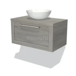 Modulo Plato Badkamermeubel Voor Waskom | 80 Cm Grijs Eiken Kader Front Grijs Eiken Blad 1 Lade