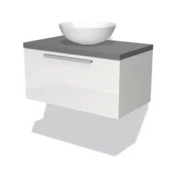 Modulo Plato Badkamermeubel Voor Waskom | 80 Cm Hoogglans Wit Vlak Front Middengrijs Blad 1 Lade