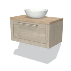 Modulo Plato Badkamermeubel Voor Waskom | 80 Cm Lichtgrijs Eiken Kader Front Lichtbruin Eiken Blad 1 Lade