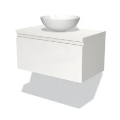 Modulo Plato Badkamermeubel Voor Waskom | 80 Cm Mat Wit Greeploos Front Hoogglans Wit Blad 1 Lade