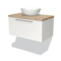 Modulo Plato Badkamermeubel Voor Waskom | 80 Cm Mat Wit Vlak Front Lichtbruin Eiken Blad 1 Lade