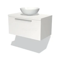 Modulo Plato Badkamermeubel Voor Waskom | 80 Cm Mat Wit Vlak Front Mat Wit Blad 1 Lade