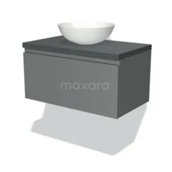 Modulo Plato Badkamermeubel Voor Waskom | 80 Cm Middengrijs Greeploos Front Donkergrijs Blad 1 Lade