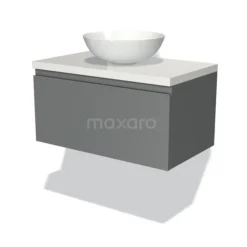 Modulo Plato Badkamermeubel Voor Waskom | 80 Cm Middengrijs Greeploos Front Hoogglans Wit Blad 1 Lade