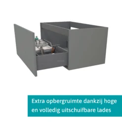 Bestsellers -Badkamer Verkoop modulo plato badkamermeubel voor waskom 80 cm middengrijs lamel front mat wit blad 1 lade bmk11 00331 1