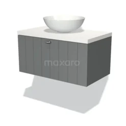 Modulo Plato Badkamermeubel Voor Waskom | 80 Cm Middengrijs Lamel Front Mat Wit Blad 1 Lade