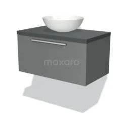 Modulo Plato Badkamermeubel Voor Waskom | 80 Cm Middengrijs Vlak Front Donkergrijs Blad 1 Lade