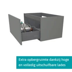 Bestsellers -Badkamer Verkoop modulo plato badkamermeubel voor waskom 80 cm middengrijs vlak front hoogglans wit blad 1 lade bmk11 00327 1