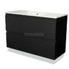Modulo Slim Badkamermeubel Met Wastafel | 100 Cm Mat Zwart Greeploos Front Keramiek 2 Lades Onder Elkaar