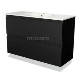 Modulo Slim Badkamermeubel Met Wastafel | 100 Cm Mat Zwart Greeploos Front Keramiek 2 Lades Onder Elkaar