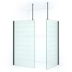 Pearl Inloopdouche | 120x120 Cm Mat Zwart Helder Met Matte Strepen 2 Vaste Wanden