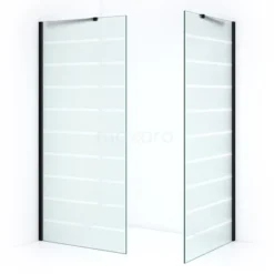 Pearl Inloopdouche | 90x90 Cm Mat Zwart Helder Met Matte Strepen 2 Vaste Wanden