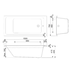 Piana Ligbad | 150x70cm Acryl Glans Wit -Badkamer Verkoop piana ligbad 150x70cm acryl glans wit xz02 1570g 3