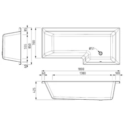 Pianosa Hoekbad | 180x85cm Acryl Glans Wit Rechts Met Panelen -Badkamer Verkoop pianosa hoekbad 180x85cm acryl glans wit rechts met panelen xz05 1870rg p 3