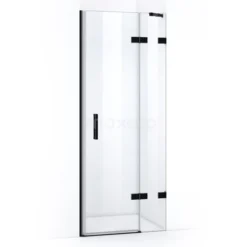 Quartz Douchedeur | 80 Cm Mat Zwart Helder Glas Draaideur